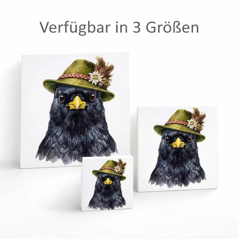 Trachtenhut Feder-Tiere Alpendohle Holzbild in 10x10 cm zum Stellen oder Aufhängen