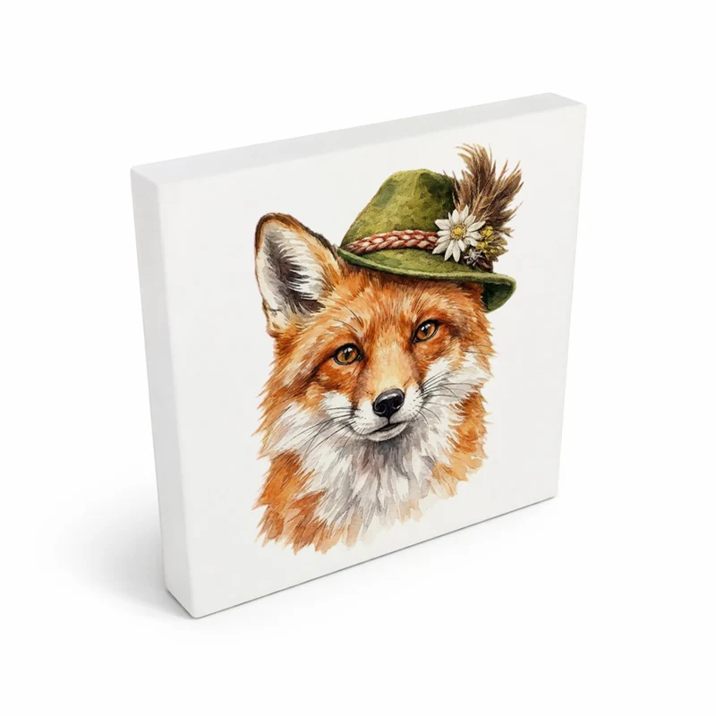 Trachtenhut Wald-Tiere Fuchs Holzbild in 10x10 cm zum Stellen oder Aufhängen