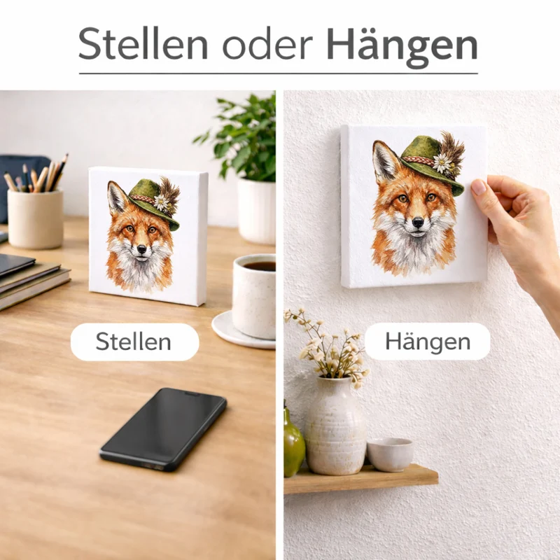 Trachtenhut Wald-Tiere Fuchs Holzbild in 10x10 cm zum Stellen oder Aufhängen