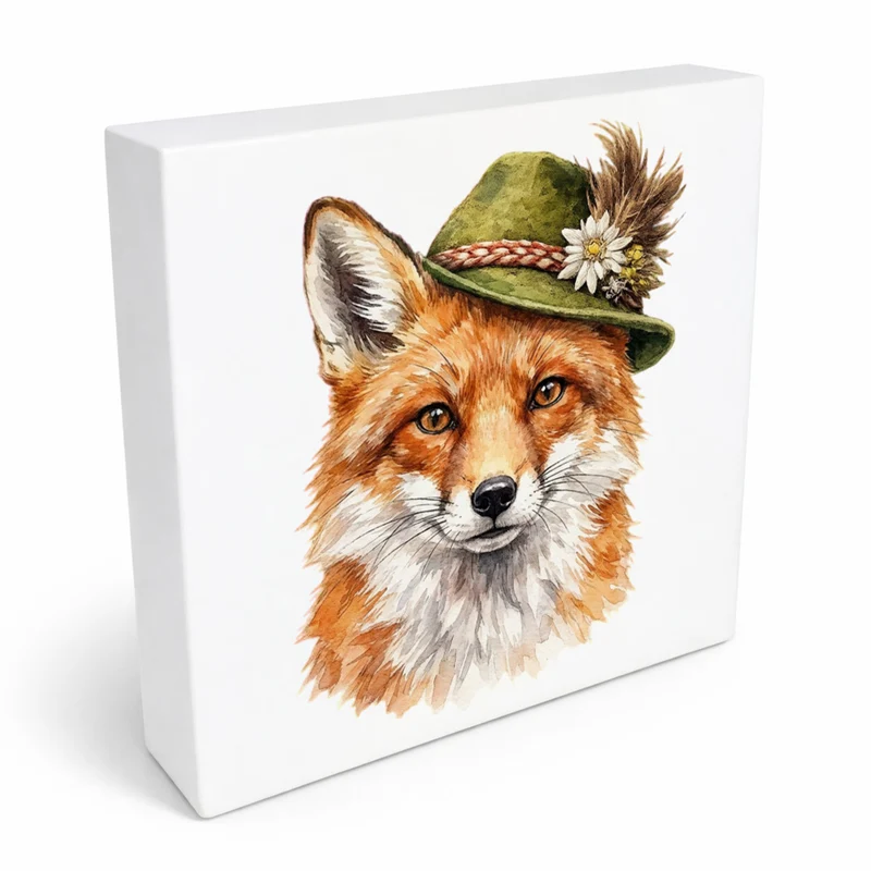 Trachtenhut Wald-Tiere Fuchs Holzbild in 10x10 cm zum Stellen oder Aufhängen