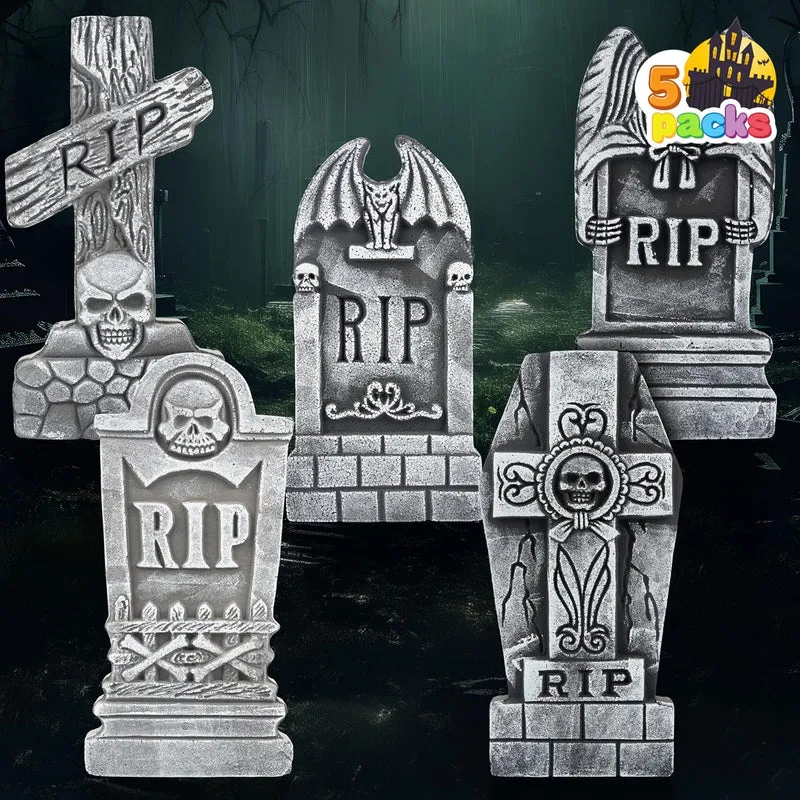 JOYIN 5 PCS 17" Halloween Tombstones - Graveyard Yard Decoration