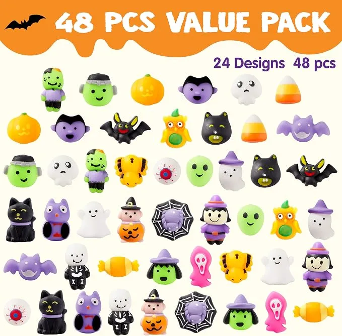 JOYIN 48 PCS Halloween Mochi Squishy Toys - Party Favors for Kids