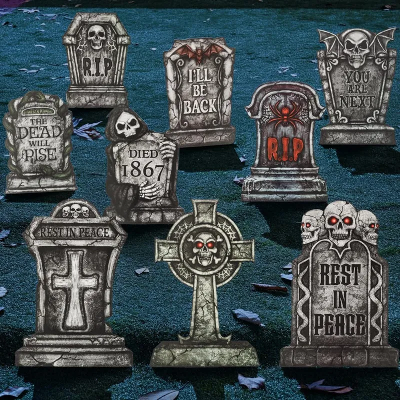 JOYIN 9 PCS Halloween Tombstones - 16" Graveyard Yard Decoration