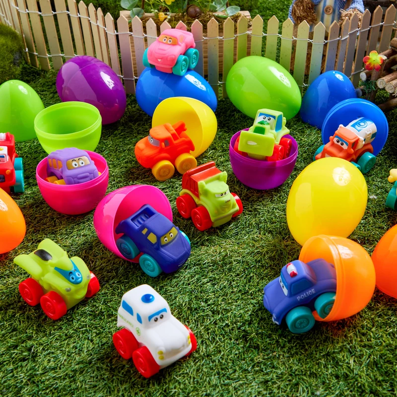 JOYIN 12 Pcs Easter Eggs with Rubber Cars