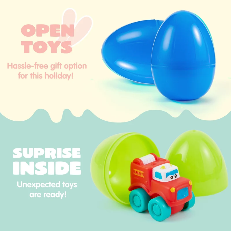 JOYIN 12 Pcs Easter Eggs with Rubber Cars