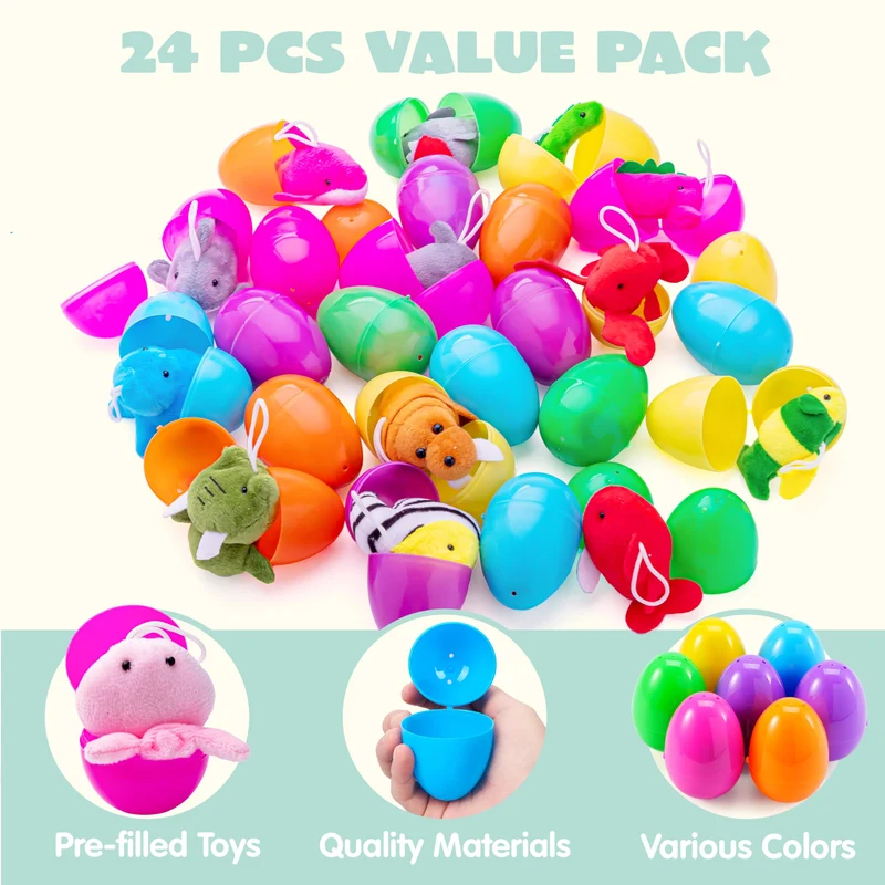 JOYIN 24 Pcs Prefilled Easter Eggs with Sea Animal Plush Toys