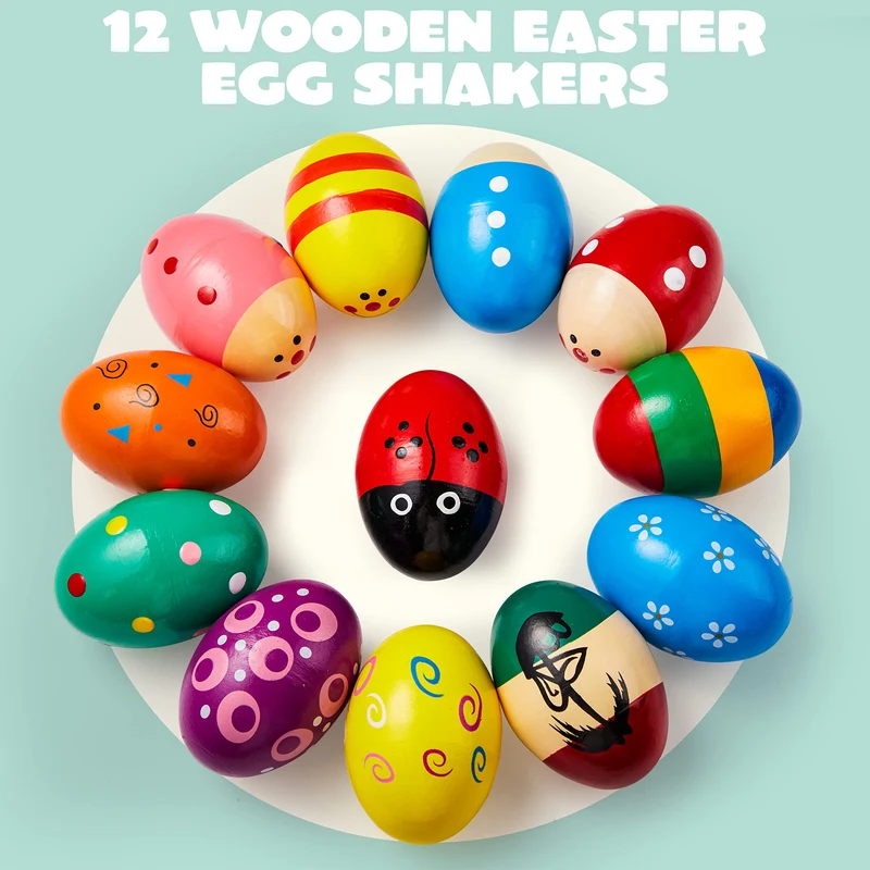 12 Pcs Wooden Egg Shakers Maracas for Party & Classroom