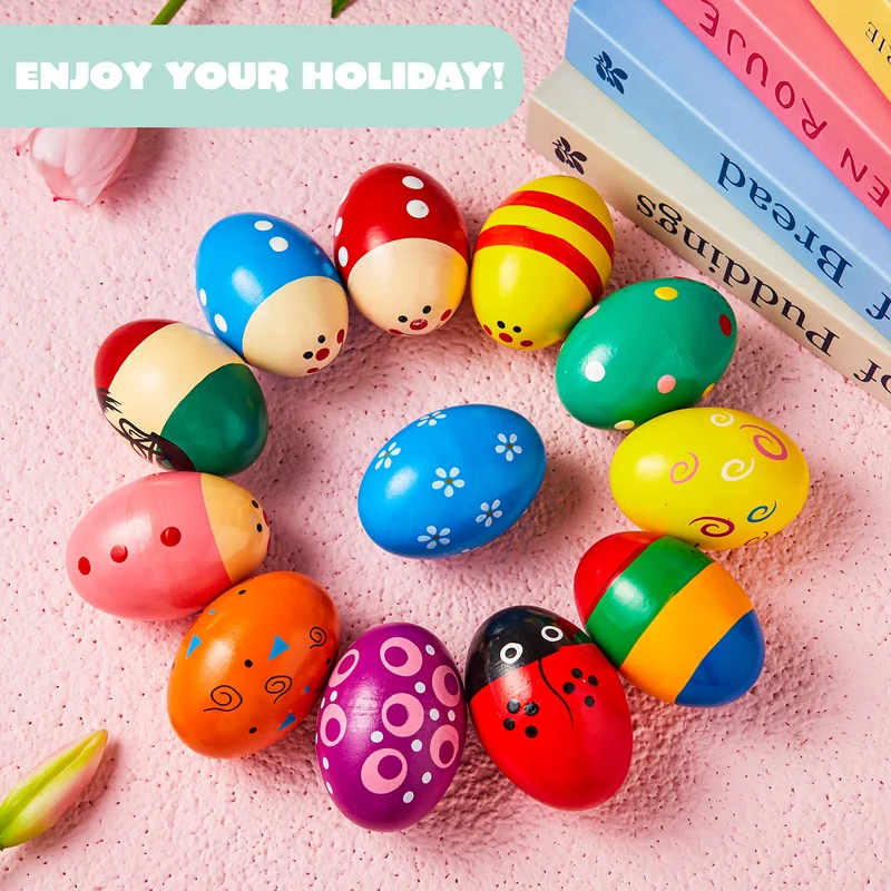 12 Pcs Wooden Egg Shakers Maracas for Party & Classroom