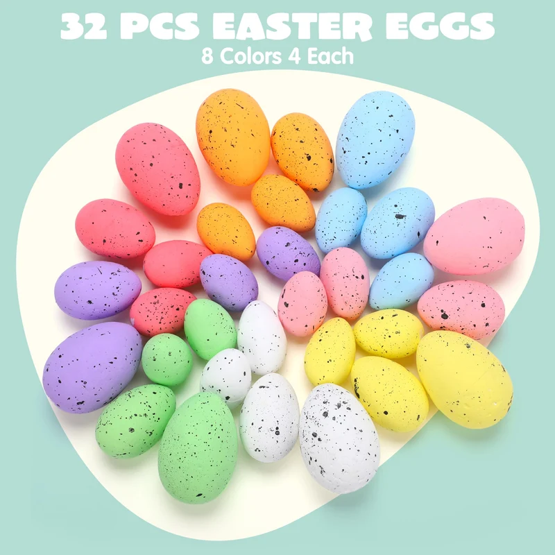 32 Pcs Foam Easter Eggs Pastel Speckled For Party & Home Decoration