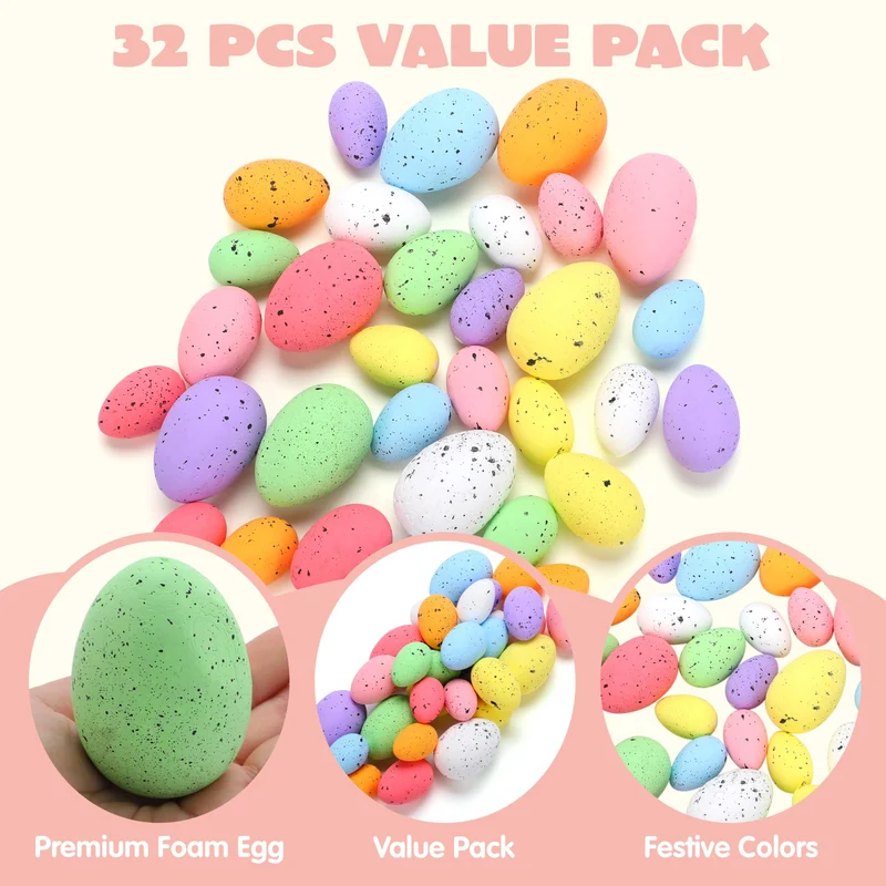 32 Pcs Foam Easter Eggs Pastel Speckled For Party & Home Decoration