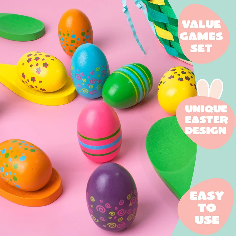 12 Pcs Egg and Spoon Race Game Set, Wooden Colorful Outdoor Party Supplies