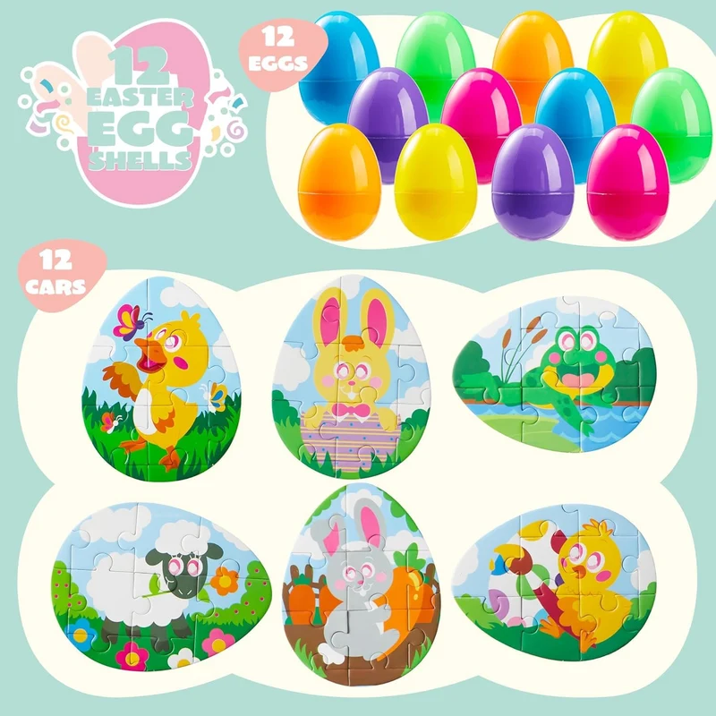 12 Pcs Easter Eggs Jigsaw Puzzle for Egg Hunt & Party Favors