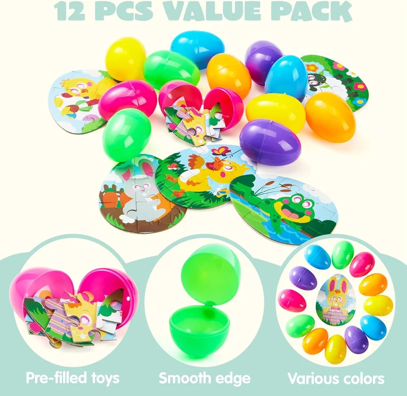 12 Pcs Easter Eggs Jigsaw Puzzle for Egg Hunt & Party Favors