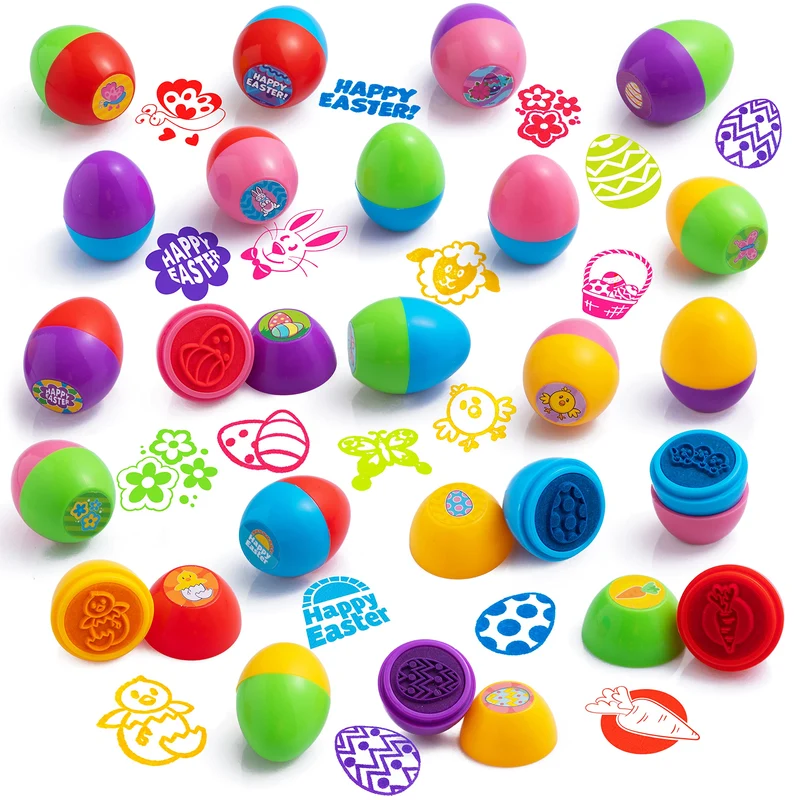 24 Pcs Easter Egg Stampers Self Inking Toys for Egg Hunt, Party Favors & Classroom Prizes