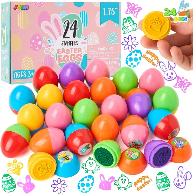 24 Pcs Easter Egg Stampers Toys for Egg Hunt, Party Favors & Classroom Prizes