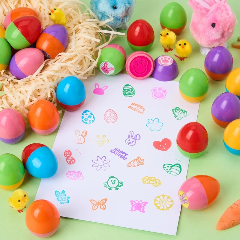 24 Pcs Easter Egg Stampers Toys for Egg Hunt, Party Favors & Classroom Prizes