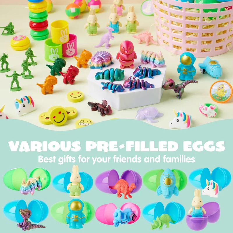 100 Pcs Prefilled Easter Eggs with Assorted Toys for Easter Hunt, Basket Stuffers & Classroom Prizes