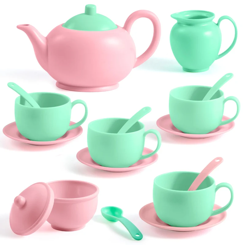 18PCS Pretend Tea Party Set - Baby Pink Teapot