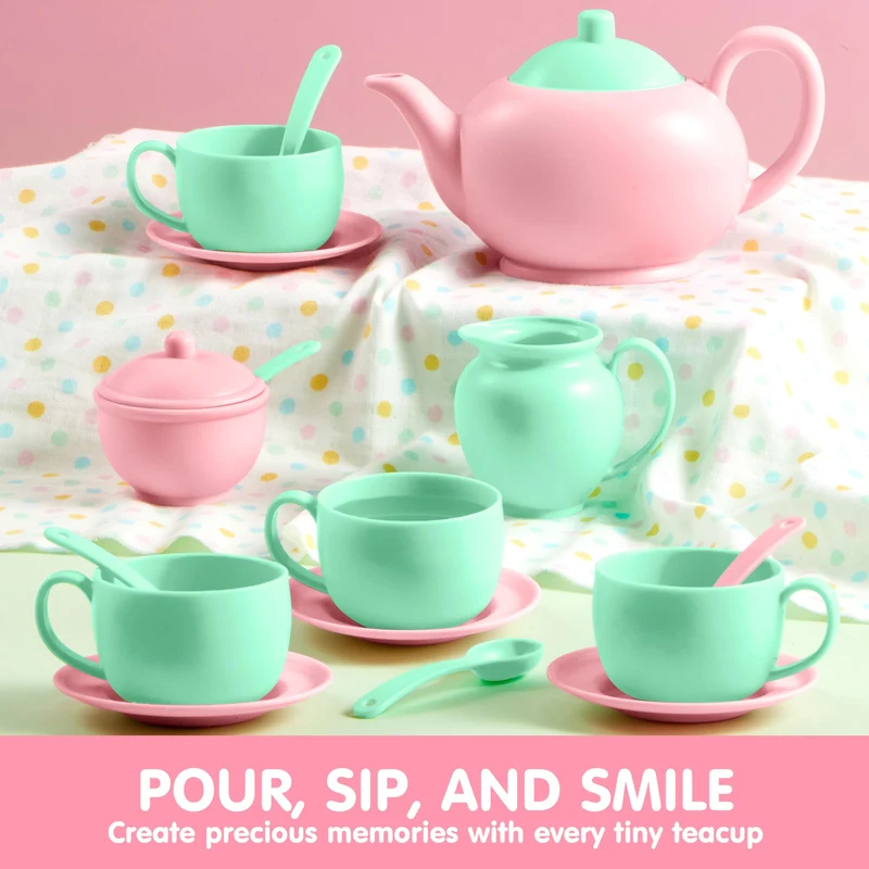 18PCS Pretend Tea Party Set - Baby Pink Teapot