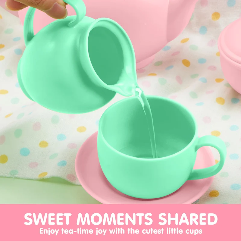 18PCS Pretend Tea Party Set - Baby Pink Teapot