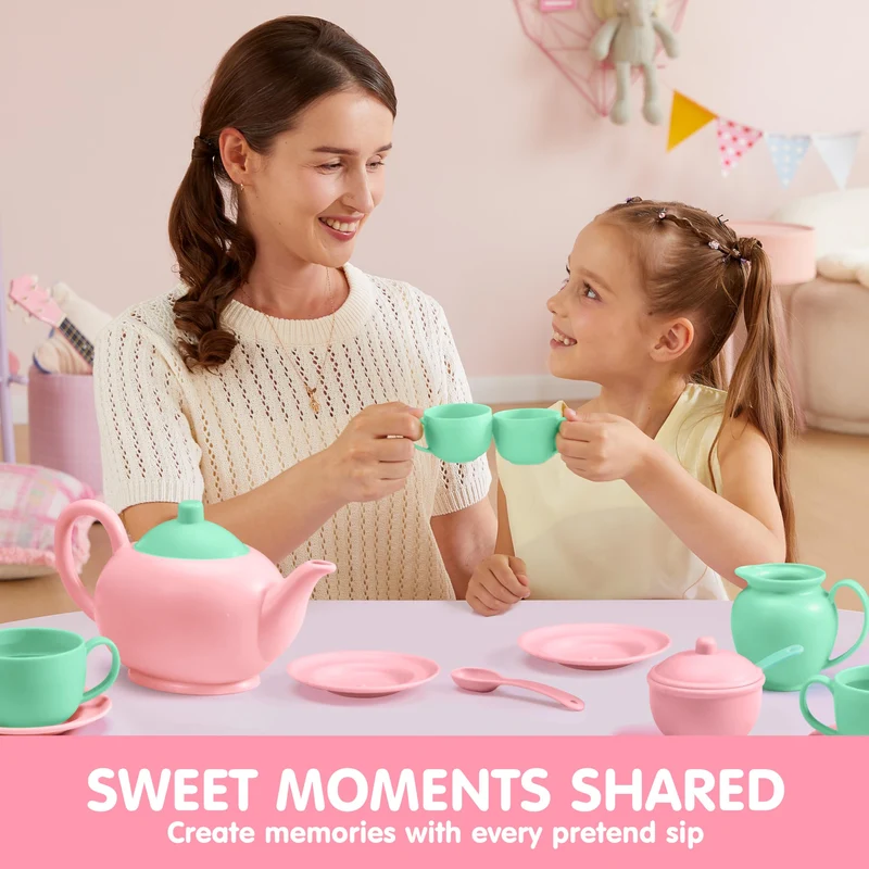 18PCS Pretend Tea Party Set - Baby Pink Teapot