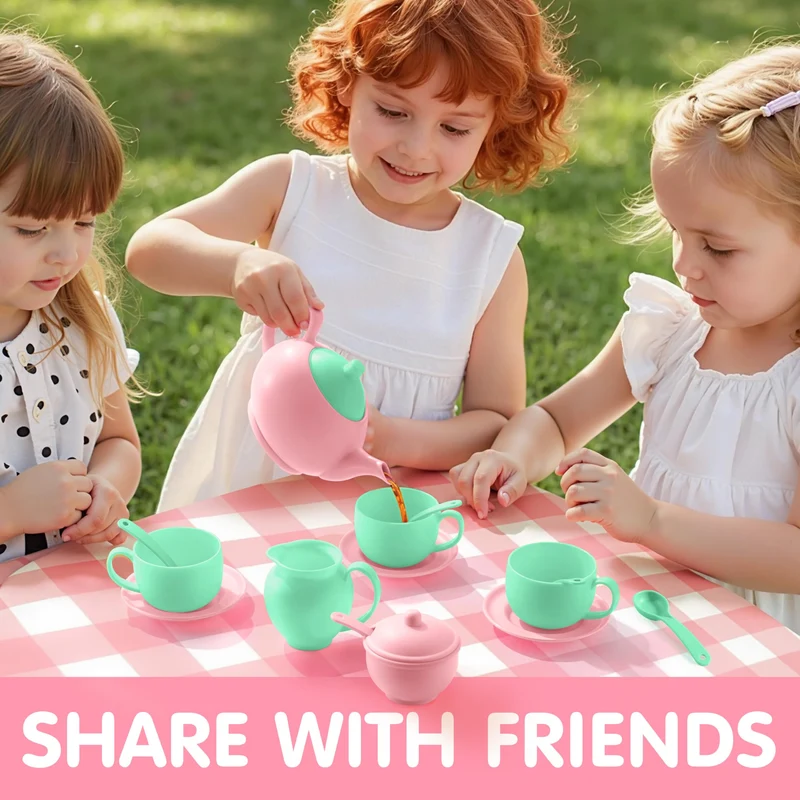 18PCS Pretend Tea Party Set - Baby Pink Teapot
