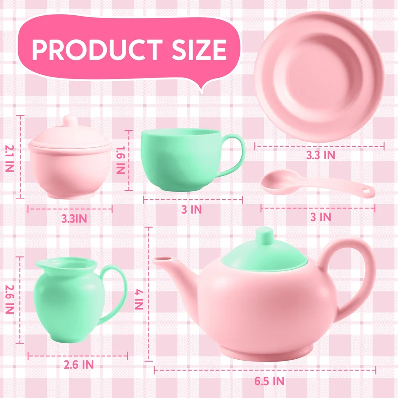 18PCS Pretend Tea Party Set - Baby Pink Teapot