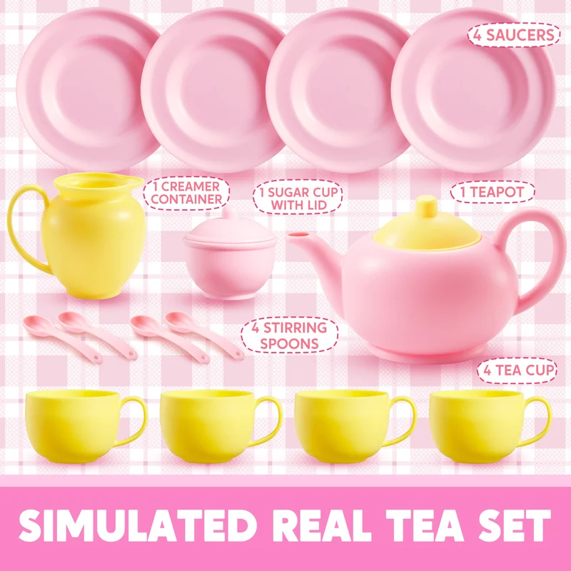 18PCS Pretend Tea Party Set - Pink Teapot