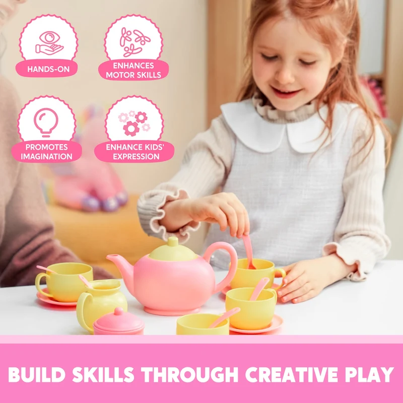 18PCS Pretend Tea Party Set - Pink Teapot