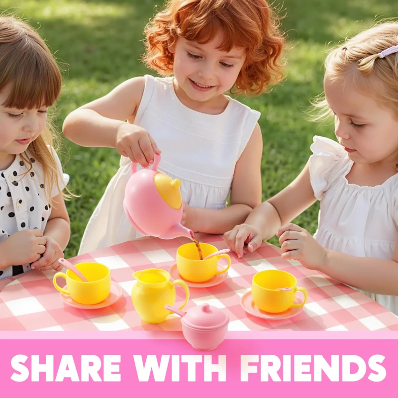 18PCS Pretend Tea Party Set - Pink Teapot