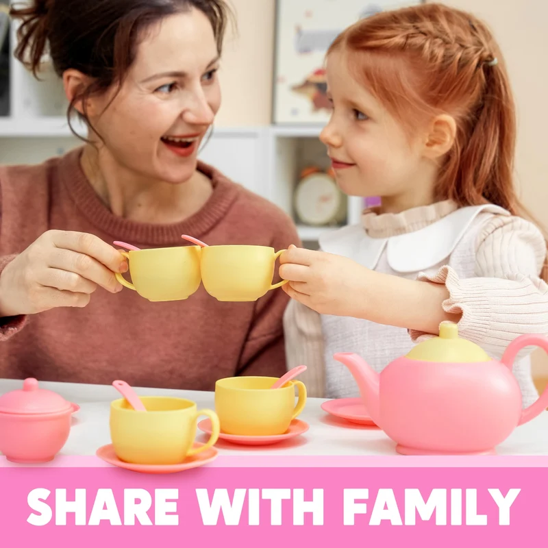 18PCS Pretend Tea Party Set - Pink Teapot