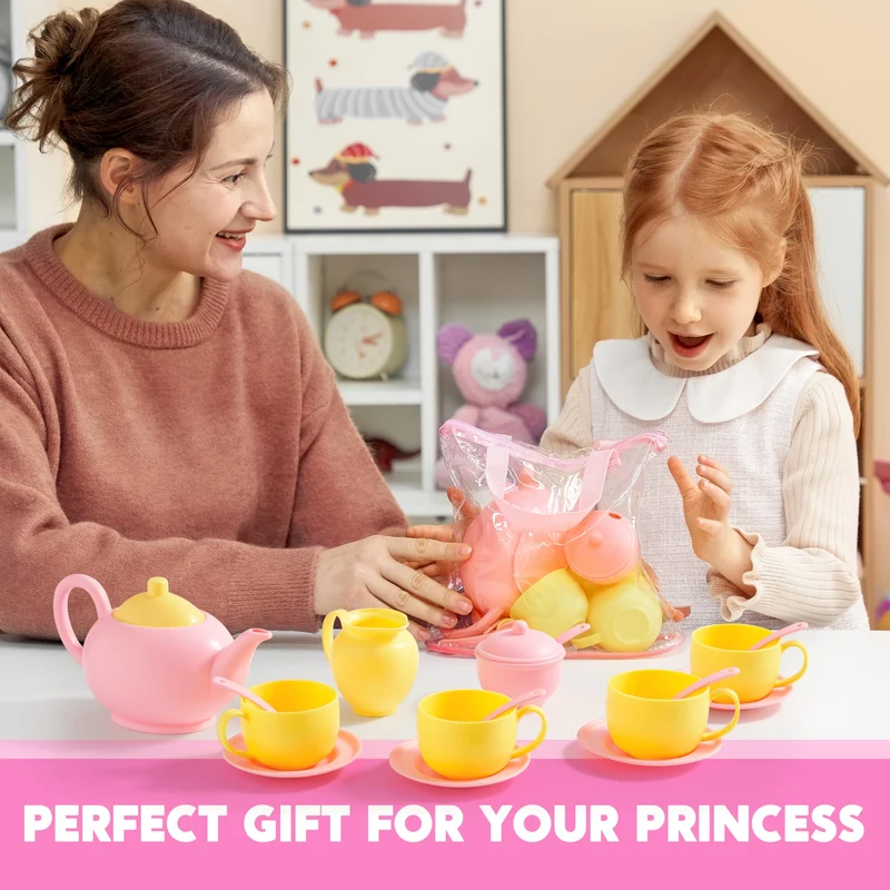 18PCS Pretend Tea Party Set - Pink Teapot
