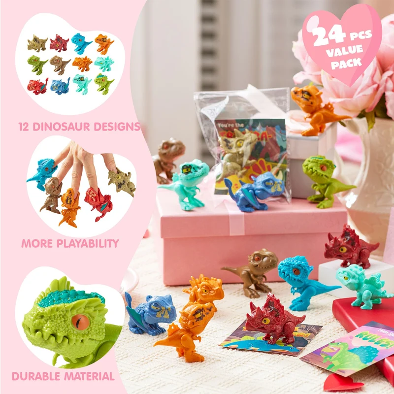 24 Pcs Valentine's Day Cards with Dinosaur Toys