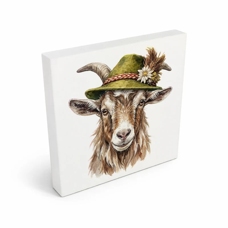 Trachtenhut Alm-Tiere Ziegen Holzbild in 10x10 cm zum Stellen oder Aufhängen