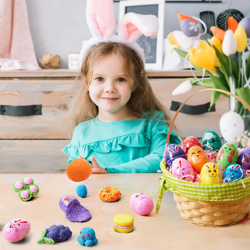 JOYIN 12 Pcs Easter Prefilled Eggs with Foam Squishy Toys