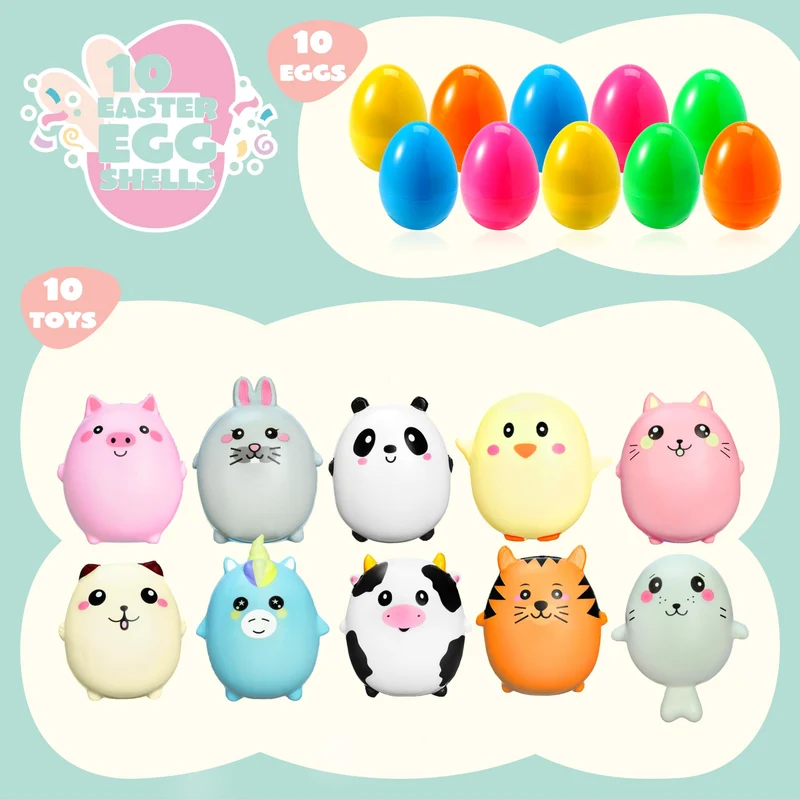 JOYIN 10 Pcs Jumbo Easter Eggs with Animal Squishy Toys