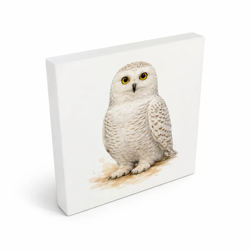 Schneeeulenzauber Schnee-Eule Holzbild in 10x10 cm zum Stellen oder Aufhängen