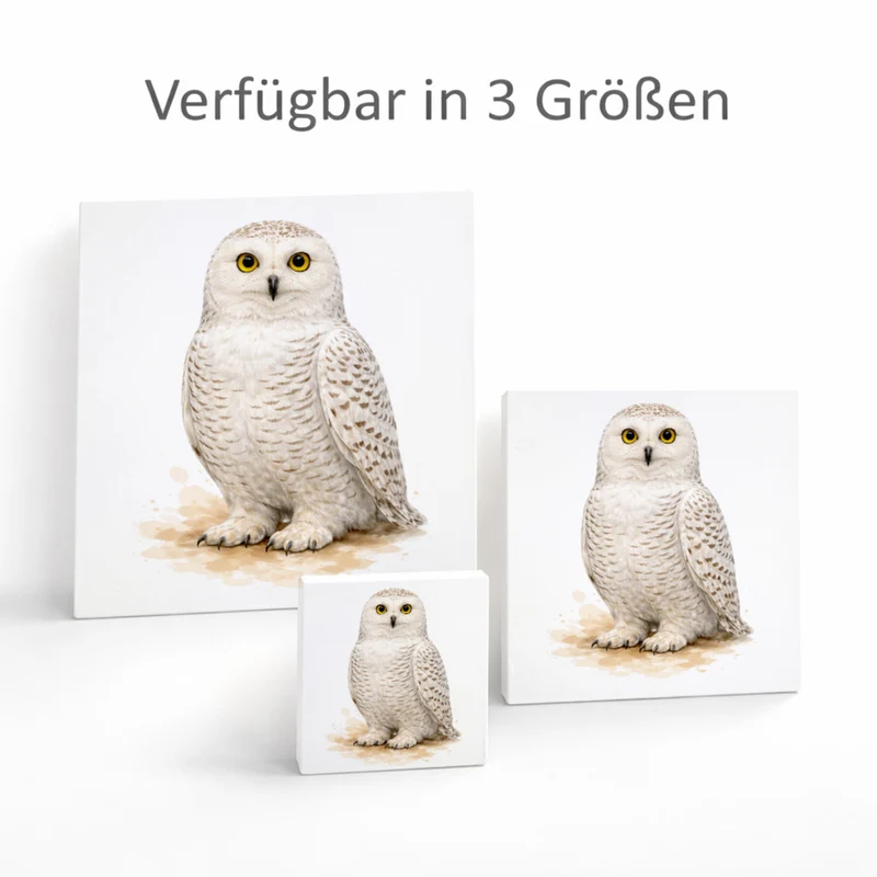 Schneeeulenzauber Schnee-Eule Holzbild in 10x10 cm zum Stellen oder Aufhängen
