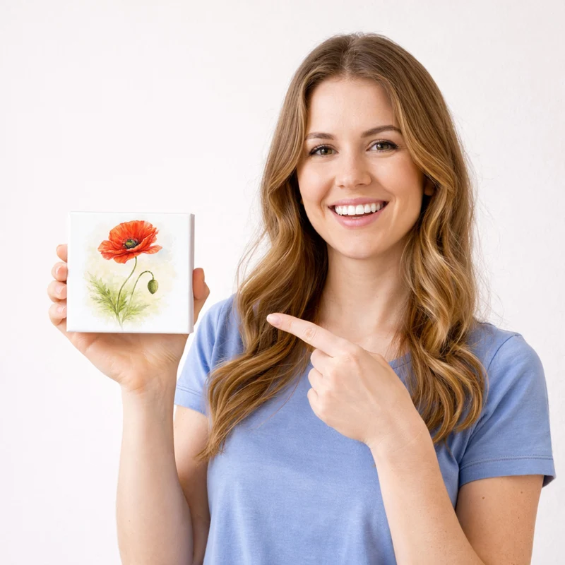 Blumen Freude Mohnblume Holzbild in 10x10 cm zum Stellen oder Aufhängen