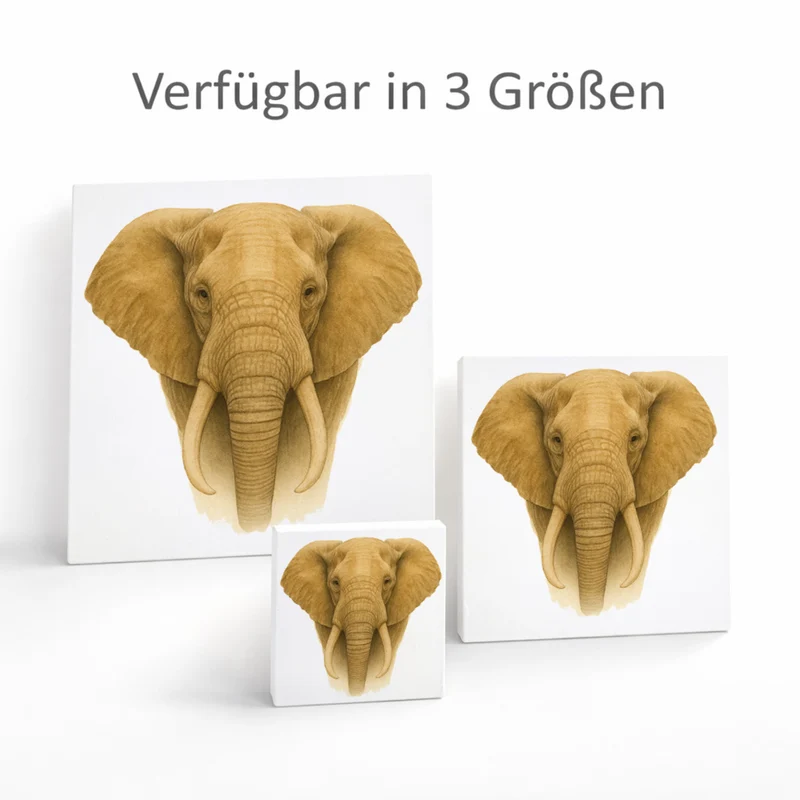 Safari Eleganz Elefantenkopf Holzbild in 10x10 cm zum Stellen oder Aufhängen