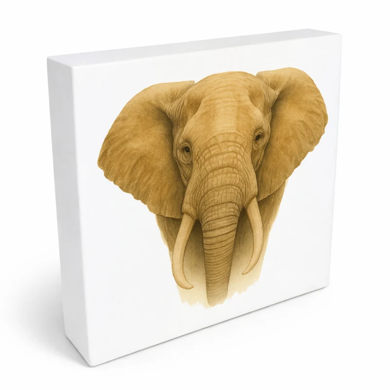 Safari Eleganz Elefantenkopf Holzbild in 10x10 cm zum Stellen oder Aufhängen