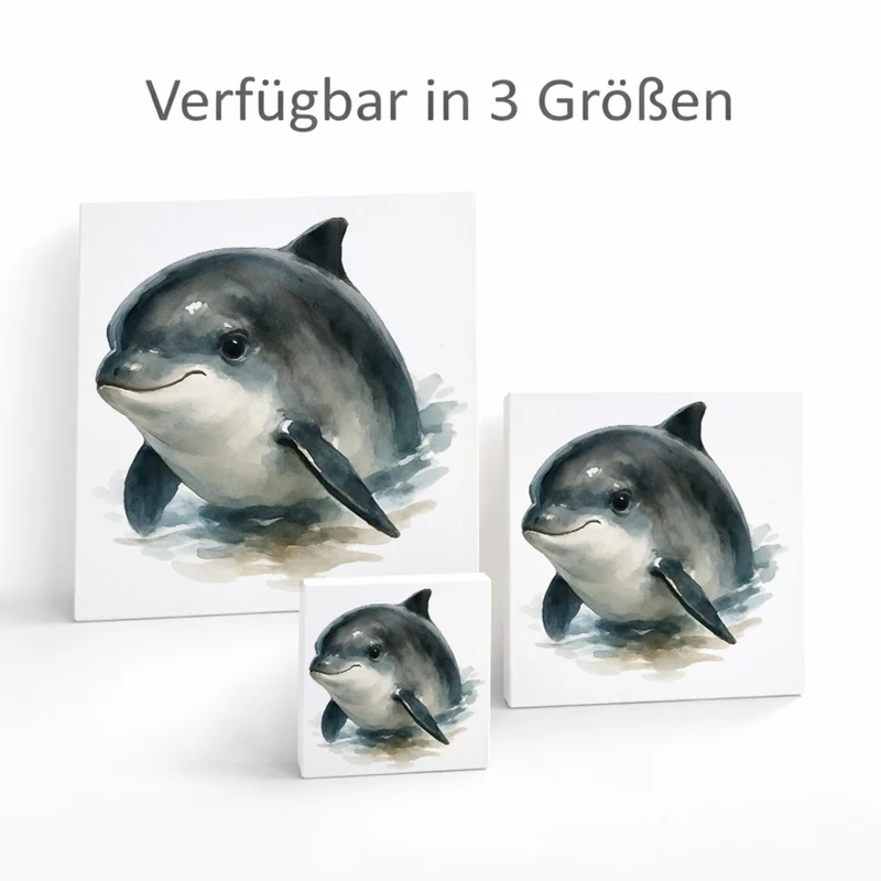 Wasserleben Delfin Aquarell Holzbild in 10x10 cm zum Stellen oder Aufhängen