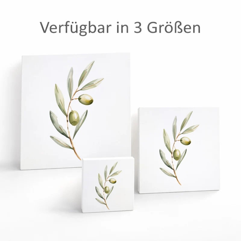Mediterrane Schätze Olivenzweig Holzbild in 10x10 cm zum Stellen oder Aufhängen