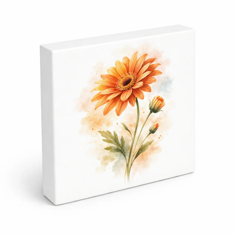 Blumen Freude Orange Gerbera Holzbild in 10x10 cm zum Stellen oder Aufhängen
