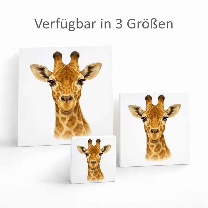 Tierische Eleganz Giraffenportrait Holzbild in 10x10 cm zum Stellen oder Aufhängen