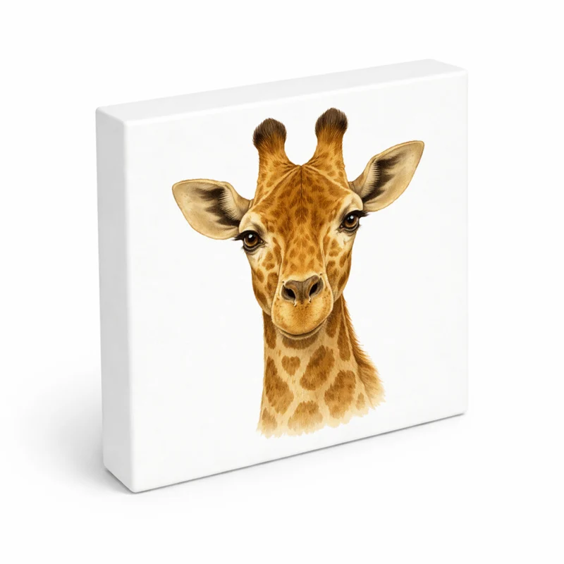 Tierische Eleganz Giraffenportrait Holzbild in 10x10 cm zum Stellen oder Aufhängen