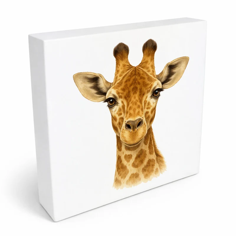 Tierische Eleganz Giraffenportrait Holzbild in 10x10 cm zum Stellen oder Aufhängen