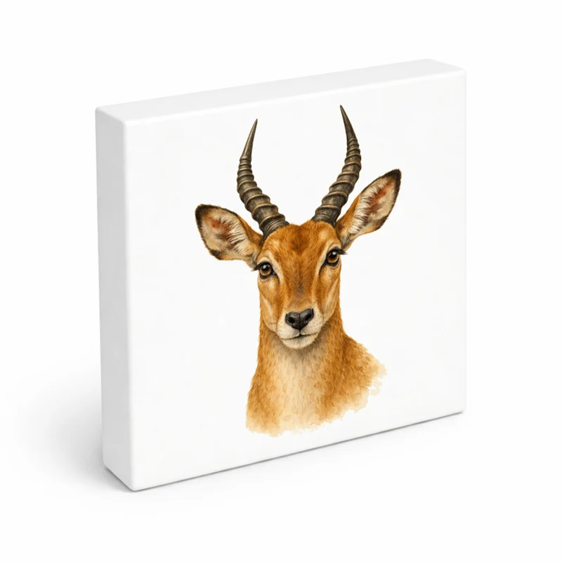 Tierische Eleganz Antilopenkopf Holzbild in 10x10 cm zum Stellen oder Aufhängen