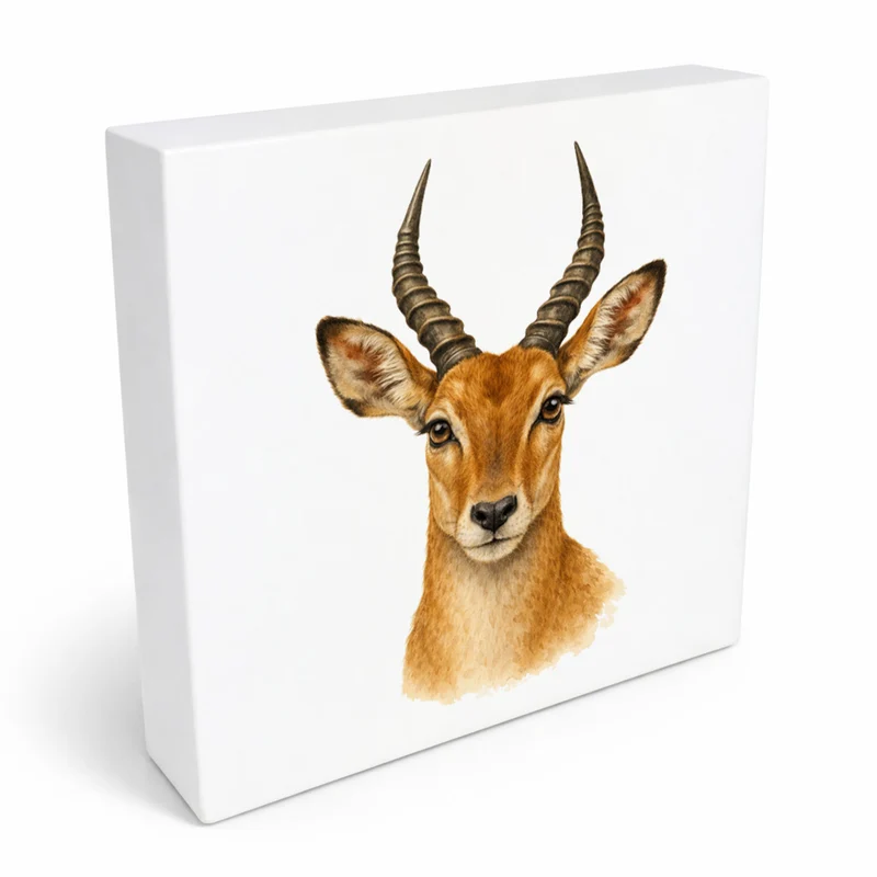 Tierische Eleganz Antilopenkopf Holzbild in 10x10 cm zum Stellen oder Aufhängen