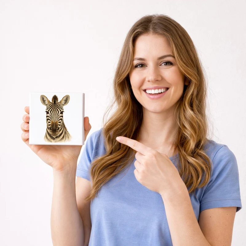 Tierische Eleganz Zebrakopf Holzbild in 10x10 cm zum Stellen oder Aufhängen